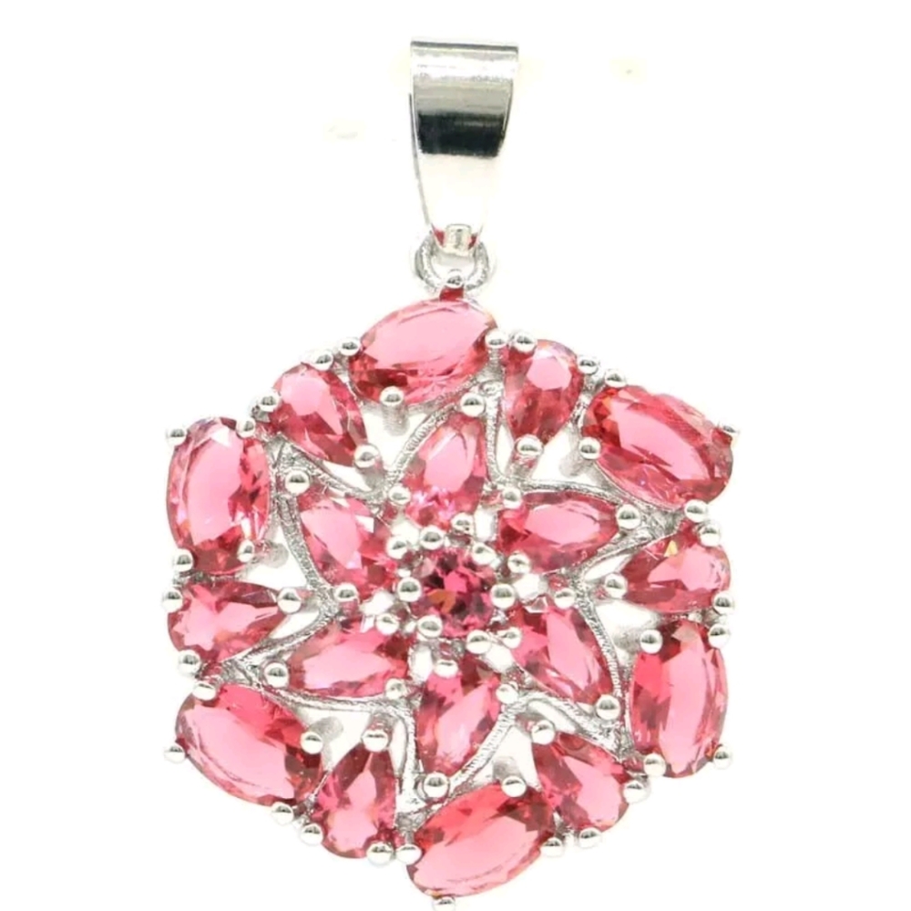 New pink cz silver pendant